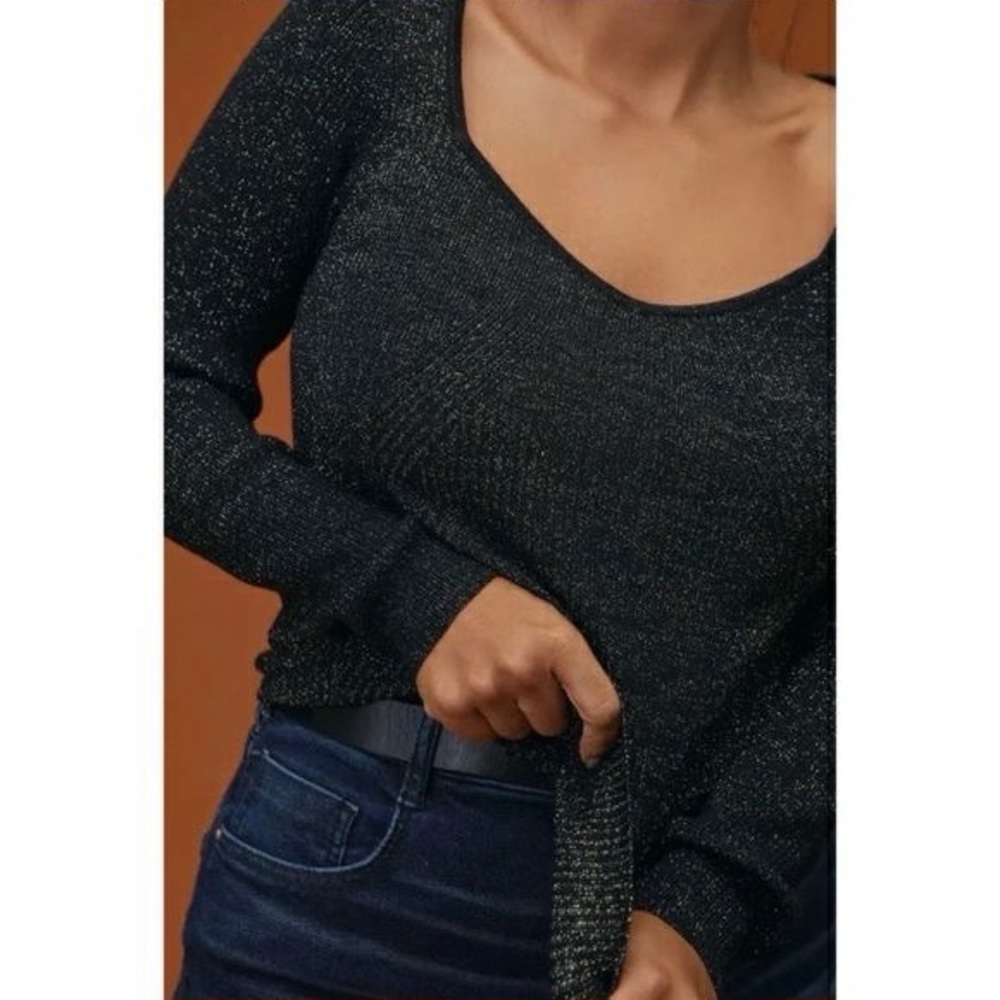 Anthropologie Black Glitter Sweater Shirt